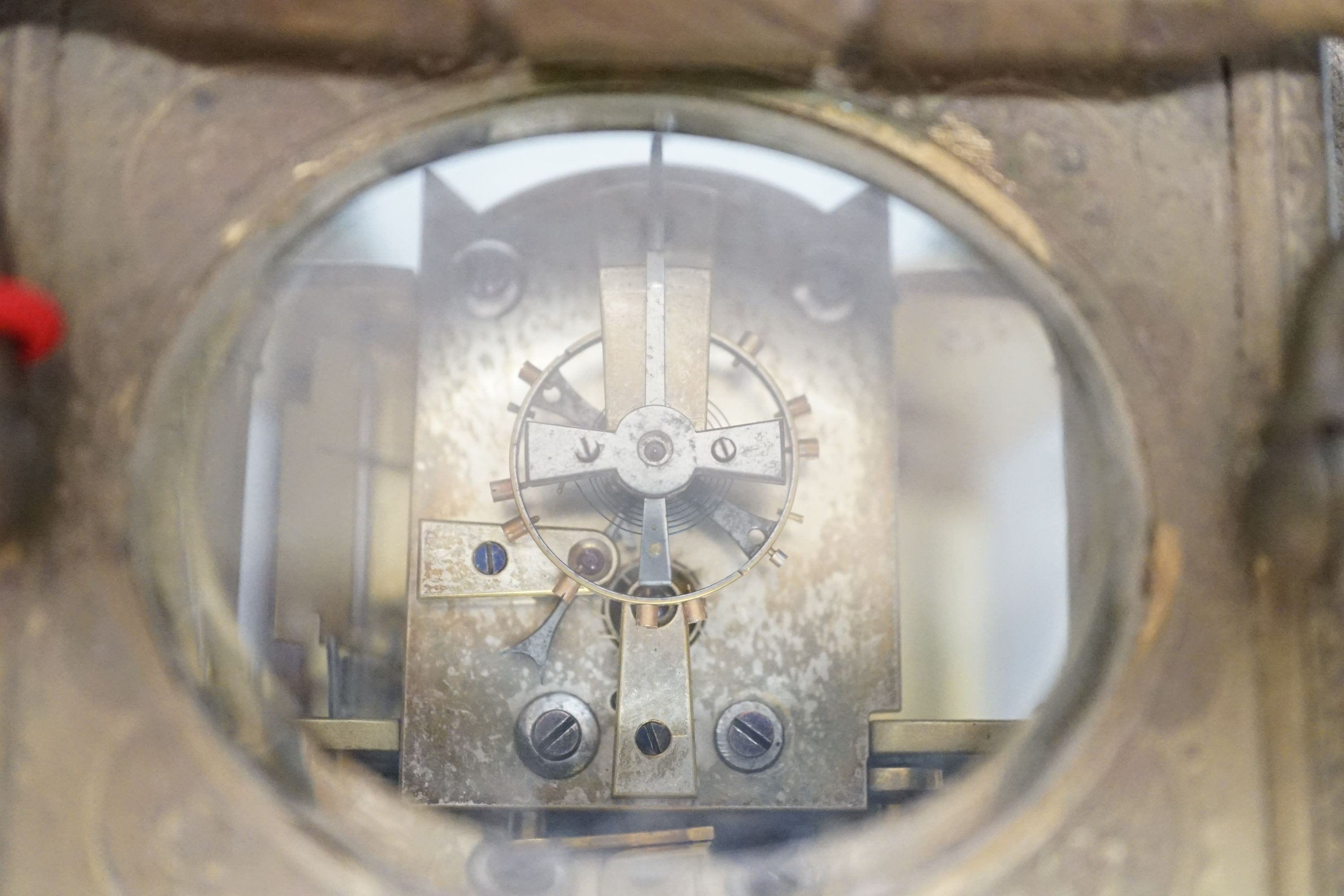 A late 19th century French engraved brass repeating carriage clock